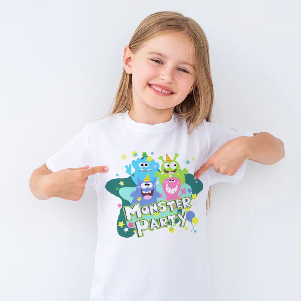 Kids Round Neck Tee-Off-Set Print